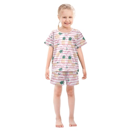 Pineapple Fruit Stripe Pajama Set Pajamas Sleepwear Nightwear Loungewear Clothes Set B0404316