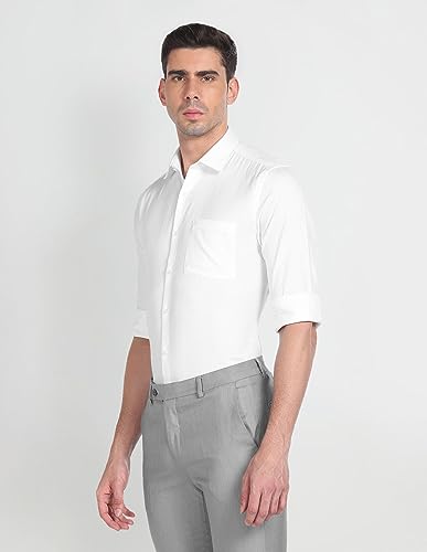 Image of Arrow Solid Slim Fit Mens Formal Shirt - 100% Cotton, Breathable & Comfortable, Full Sleeves Shirts for Men