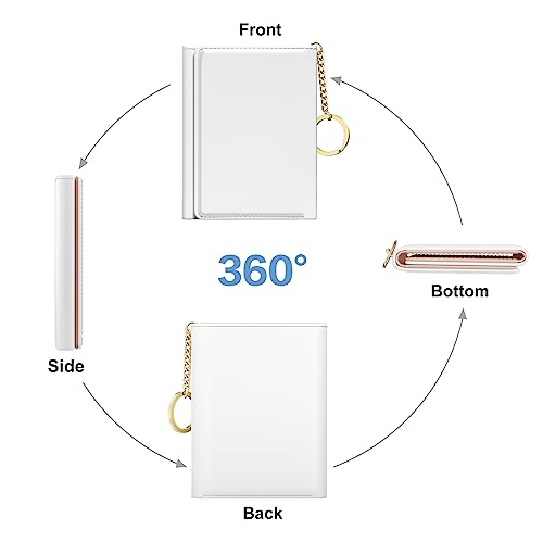 Image of Rouidr Womens Wallet, Small Slim RFID Card Wallets for Women, Cute Front Pocket Trifold Leather Card Organizer with 7 Slots & ID Window, White