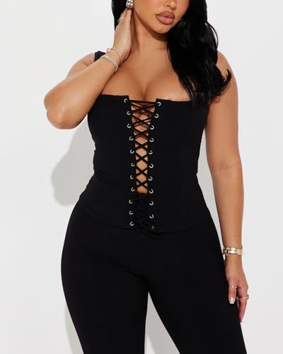Image of 2 Piece Sets for Women Sexy Ribbed Crop Tops High Waist Bodycon Capri Pants Womens Summer Outfits Clubwear
