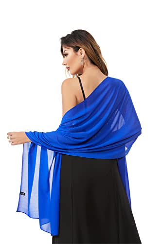 Gzcvba Chiffon Shawls Scarves Wraps for Bridal Wedding Party Evening Dress and Special Occasion Dresses Women Large Sparkly Shawl (Royal blue B, 74.8 * 27.6in) - Thumbnail 2