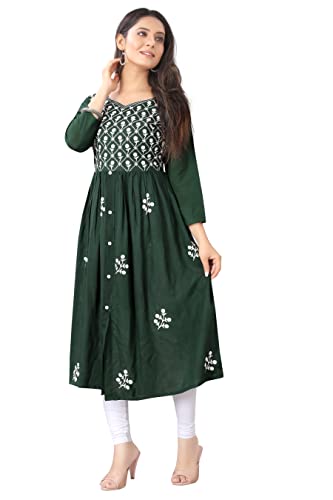 Image of KrazzyKudy Women's Rayon Embroidered Flared Kurtis