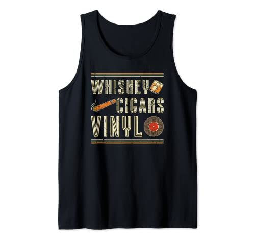 Whiskey Cigars Vinyl, Retro Vinilo Record Album Lover Camiseta sin Mangas