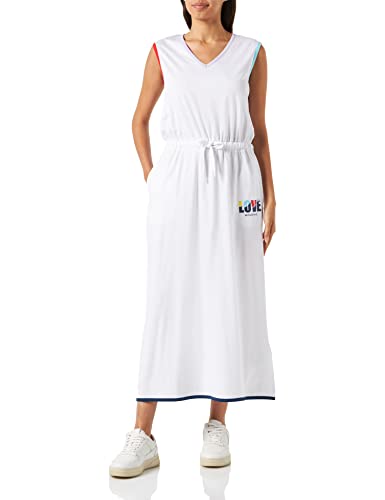Regular Fit Sleeveless long dress with Love Moschino multicolor transfer print and multicolor jersey bindings.