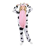 NSSONBEN Unisex-Kinder-Kühe-Einteiler-Pyjama-Kostüme, verlierende Jungen-Mädchen-Cosplay-Halloween-Tier-Kühe-Kostüme für 5–6 Jahre