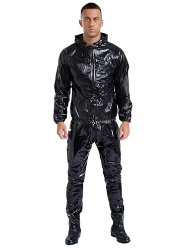 FEESHOW Herren Damen Sauna Anzug Athletics Schwitzanzug Zur Gewichts- Und Körperwasserreduzierung Sweatsuit Für Fitness Training Schwarz M