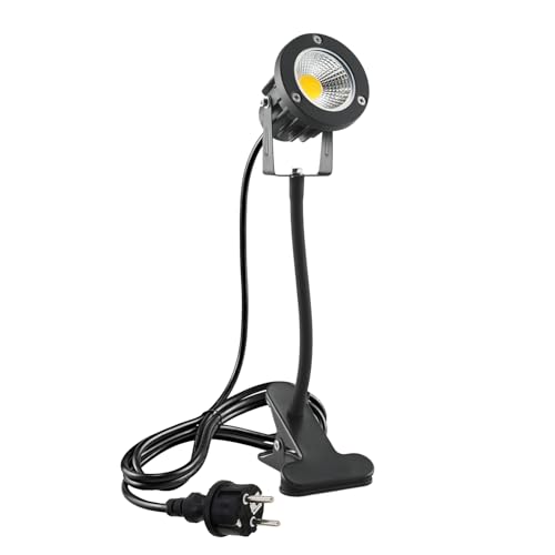 Monsing 7W LED Strahler mit Metallschlauch und Clip 2m Kabel mit Stecker Led Garten Beleuchtung Gartenleuchte Gartenstrahler Rasenstrahler IP65 Wasserdicht für Outdoor Hof Rasen (Warm White)