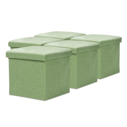 Image of Kuber Industries MDF Pack of 5 Storage Stool|Square Toy Storage Box|Foot Rest Stool|Folding Seating Stool|Wardrobe Organizer for Clothes-Books|Storage Box for Living Room|S Zh004Gn|Green