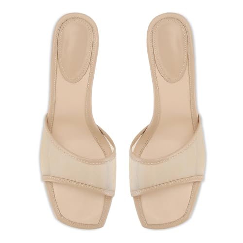 Image of Dsevht Black Kitten Heel Sandals Stiletto Low Heels Slip On Slides Mule Sandal Square Open Toe Dress Shoes for Women