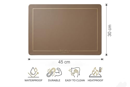 Image of Dribble Premium PU Leather Placemats Set of 4, Double Layer Waterproof Heat Resistant, Non-Slip Easy Clean Dining Table Mats for Kitchen, Dining & Office Desk, Reversible & Smooth Finish (Beige)
