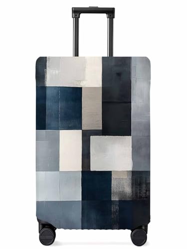 Abstract Color Block Travel Luggage Cover, Navy Blue Black Anti-scratch Elastic Luggage Covers For Suitcase Protector, Washable Baggage Covers