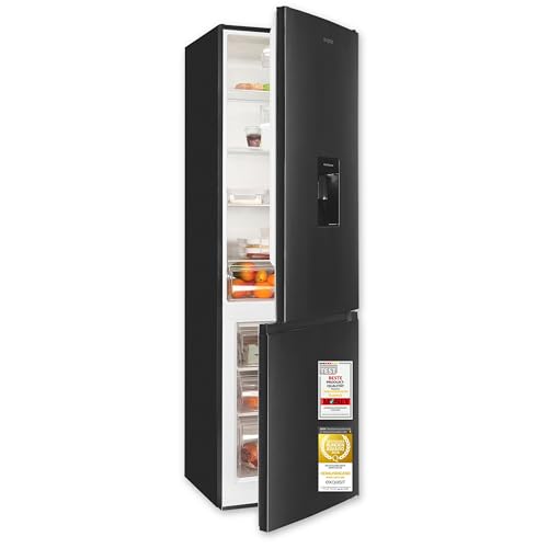 Exquisit Kühl-Gefrierkombination | 260 l Nutzinhalt, Energieklasse D, 40 dB(A) | Wasserspender mit Tank, elektronische Temperaturregelung, LED-Beleuchtung | KGC5265-70-WS-040D inoxlook-az