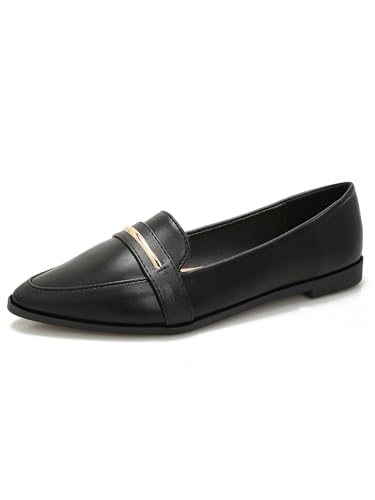 Image of Pointy Toe Penny Loafers for Women Dress Office Work Flats Shoes | Comfortable Women's Faux Suede Leather Slip On Flat Loafers for Driving Business Casual Cute Ballet Shoes