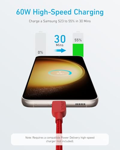 Image of Anker USB C to USB C Cable, Type C Fast Charging Cord (2-Pack, 3 ft, Red)