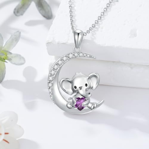 Image of PROESS Animal Birthstone Necklace 925 Sterling Silver Otter /Axolotl /Hippo /Elephant /Dachshund /Monkey /Red Panda Pendant Necklace Animal Birthstone Jewelry Gifts for Women