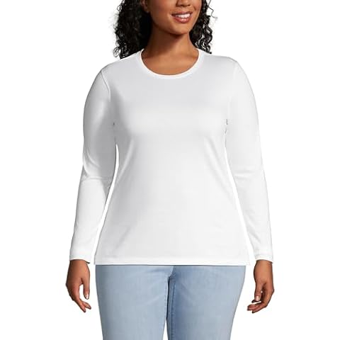 Lands' End Women Relaxed Supima Long Sleeve Crew White Regular Large Cover