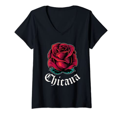 Mujer Mujeres Mexican Pride Apparel Rose Girls Latina Power Chicana Camiseta Cuello V