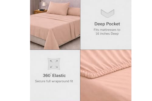 Bliss Casa Percale Cotton Sheet Set Full Size, 4‑Piece, 100% Combed Cotton Sheets, Crisp & Cool, 16 in Deep‑Pocket Fitted Sheet, 1 Flat Sheet & 2 Pillowcase with Zee Hem by Bliss Casa - Used condition - Image 3