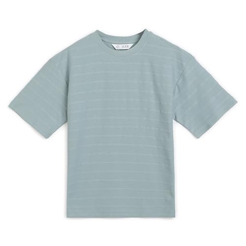 Image of Alan Jones Clothing Boys Oversized T-Shirt with Embossed Stripe Design | Half Sleeve Round Neck Casual Tee for Kids