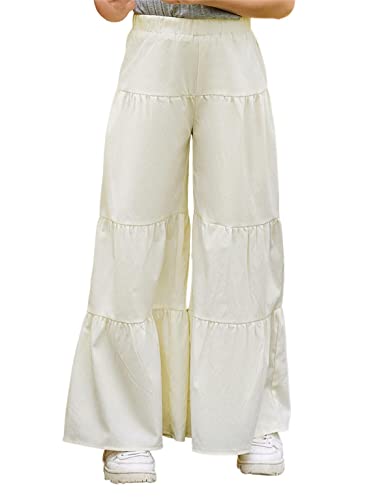 Image of WDIRARA Girl's Flowy Elastic High Waist Loose Ruffle Hem Beach Wide Leg Palazzo Pants