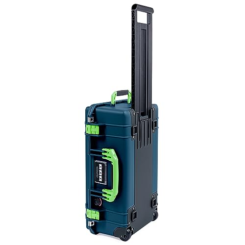 Pelican Air 1535 Carry-On Case by ColorCase - Deep Pacific Blue - Medium Size Waterproof Case - Lime Green Handles & Latches
