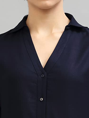 Image of Style Quotient Women Solid Navy Viscose Rayon Semi Formal Shirt