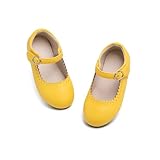 THEE BRON Toddler Mary Janes | Arch Support Leather Dress Shoes | Birthday Party Flats(AG211 Toddler,Yellow/6M)