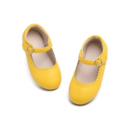 THEE BRON Toddler Mary Janes | Arch Support Leather Dress Shoes | Birthday Party Flats(AG211 Toddler,Yellow/6M)