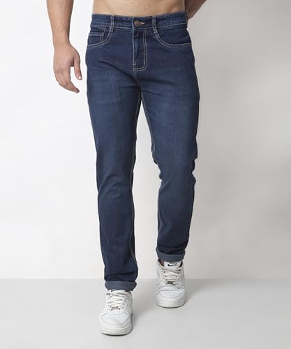 Image of Men Dark viskared Tinted Washed Blue Mid Rise Slim Tapered Stretchable Jeans (152103)