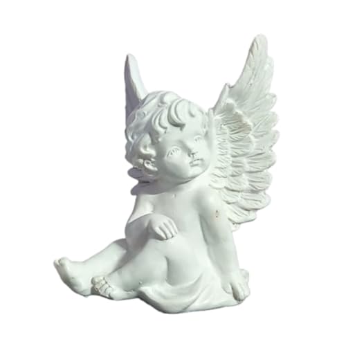 Image of Saugat Traders Angel Showpiece for Home Decor - White Polyresin with Marble Finish Statue Decoration - Good Luck Gifts