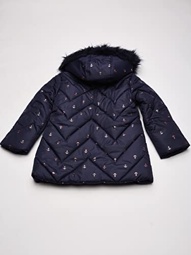 Nautica Girls' Heavyweight Hooded Winter Puffer Coat with Full Length Zipper, Peacoat Chevron, 44