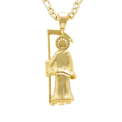 14K Gold Plated Brass Cubic Zirconia Skull Holy Death Sanit La Santa Muerte Charm Pendant Necklace Jewelry4