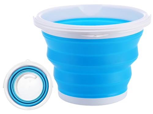 Neez Secchio pieghevole da 10 l, per lavaggio auto, mocio, facile da pulire, con manico, pieghevole, portatile, salvaspazio, per interni ed esterni, colore blu