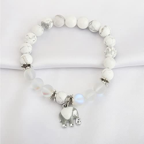 FUSTMW Lucky Elephant Gifts Good Luck Elephant Bracelet Friendship Gifts Elephant Charm Natural Stone Bracelet Inspirational Gifts3
