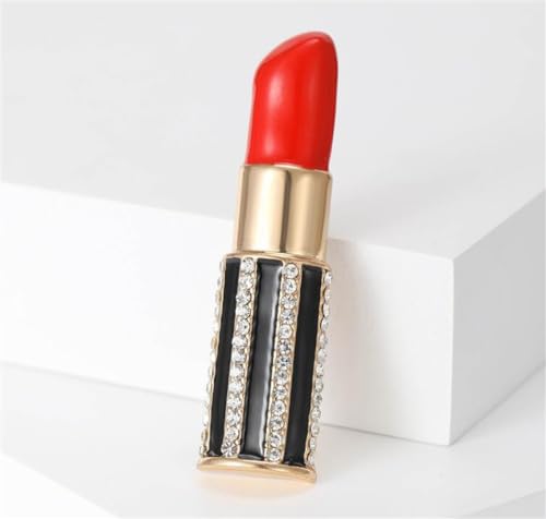 Image of Lipstick Ladies' Crystal Brooch Fashion Enamel Lapel Pin Creative Sexy Sparkling Crystal Sweater Shawl Scarf Wedding Party Brooch Set Jewelry Accessory Valentine's Day Gift
