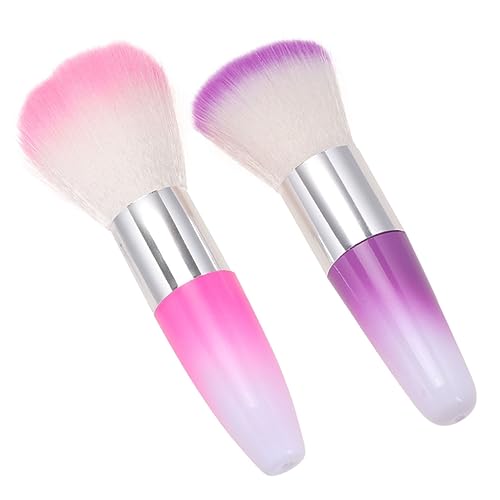 OUNONA Cepillo para Polvo de Uñas y Limpiador de Polvo 2 Piezas Tamaño Portátil Pincel Suave para Manicura Profesional y Uso Personal en Decoración de Uñas Rosa y Morado