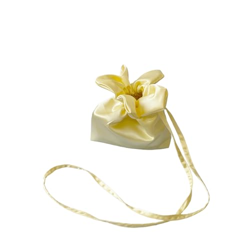 Checkered Handbag Bow Drawstring Shoulder Bag for Women Satin Bucket Purse Cute Crossbody Bowknot Handbag Gingham Flower Bag