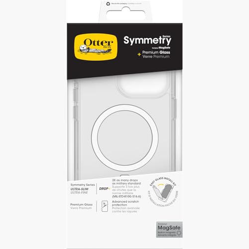 OtterBox Drop Protection Bundle for iPhone 15 Pro Max; Symmetry MagSafe Clear Case 3x Tested to Military Standard and Premium Glass Screen Protector advanced Antiscratch Technology