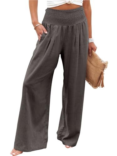 Image of ANRABESS Women Linen Palazzo Pants Summer Boho Wide Leg High Waist Casual Lounge Pant 2026 Beach Travel Vacation Outfits