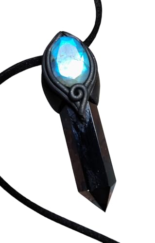 Sophias Dreaming | Psychic Shield, Energy Protection Pendant | Blue Labradorite and Black Obsidian Point | Witchcraft and Negativity Clearing, Spiritual Defense Jewelry (Oval Shape Labradorite)