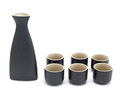 NEWQZ Japanese Sake Set Traditional Black Ceramics Sake Sets 1 Pot and 6 Cups