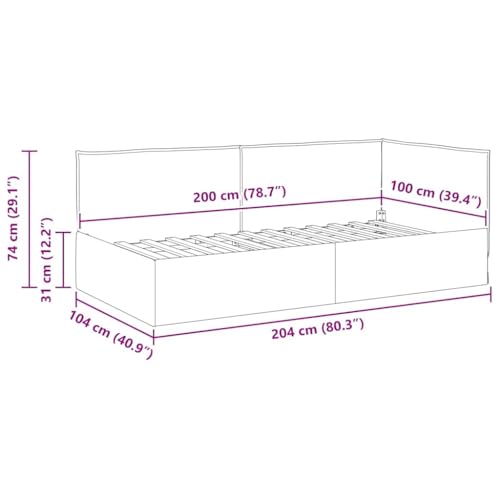 vidaXL Eckbettgestell mit Kopfteil Taupe 100 x 200 cm Stoff, Kompakter Daybed, modernes Bettgestell, platzsparendes Möbel, minimalistisches Design, ideal für kleine Schlafzimmer