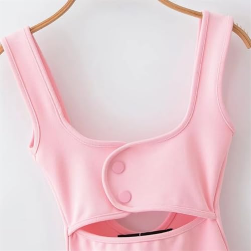 Women's Elastic Hollow Dress, Square Neck Sleeveless Suspender Casual Short Skirt3