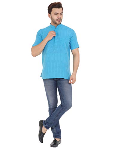Image of LATEST CHIKAN Men's Cotton Regular Striped Short Kurta Half Sleeves - NP-SK-PNT