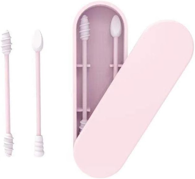 Hastes de Silicone Reutilizáveis com Dupla Ponta AQUP, Rosa, Pacote com 2 e Estojo