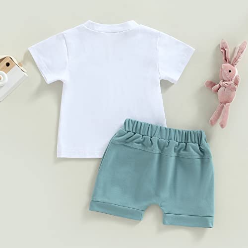 Newborn Baby Boy Easter Outfit Bunny Print Short Sleeve T-Shirt Top Shorts Set 2Pcs Infant Summer Clothes (White, 6-12 Months) #TOP6