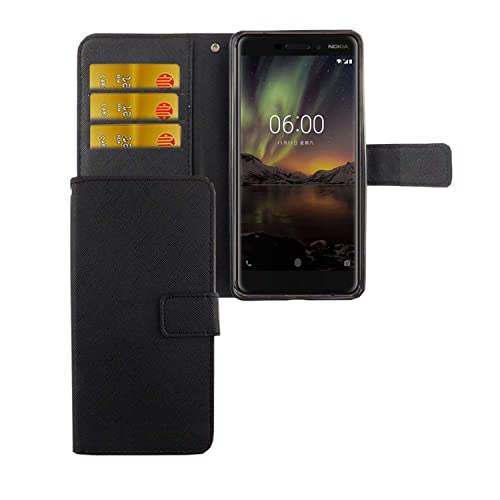 Étui Nokia 6 2018 König Design en cuir noir avec porte-cartes