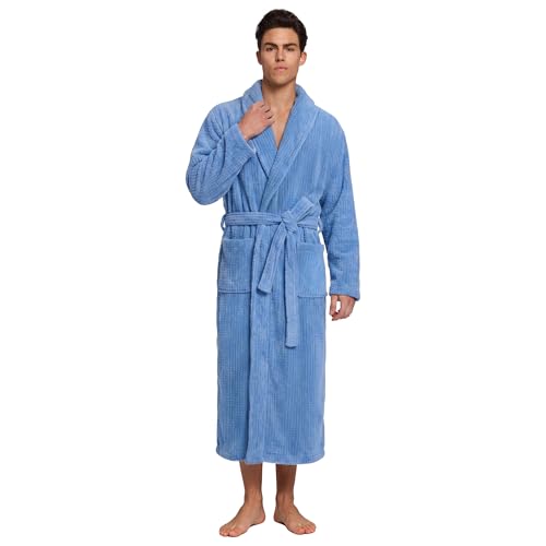Image of PJGGZ Men's Shawl Collar Bathrobe, Soft Long Towel Robe for Men - Super Absorbent Quick Dry yet Warm