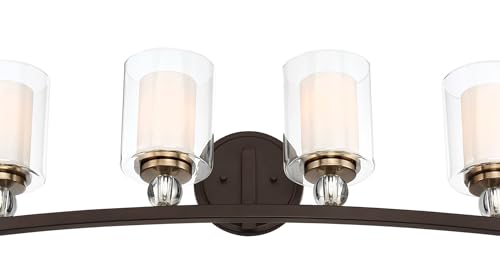 Image of Minka Lavery 3080-416 Studio 5 Vanity Bath Light, 4-Light, 240 Total Watts, 33-in H x 9-in W, Painted Bronze with Natural Brushed Brass