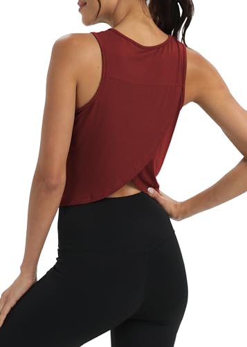 Image of Mippo Workout Tops for Women Cropped Open Back Sleeveless Tank Tops Athletic Gym Yoga Shirts Loose Fit